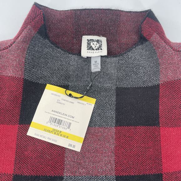 NWT Anne Klein Long Sleeve Red Sweater Womens Medium Plaid Pullover $99 MSRP - Picture 2 of 8